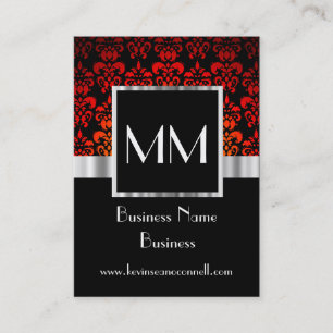 Black and red monogrammed damask business card