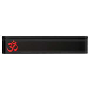 Black and Red Om Symbol Nameplate