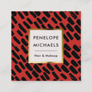Black and Red Pattern with Frame Square Business Card
