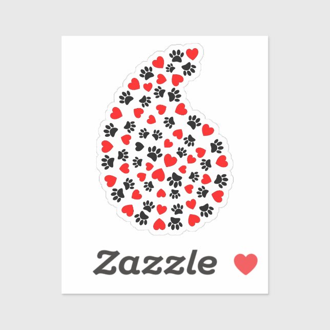 Black And Red Paw Prints And Hearts Paisley (Sheet)
