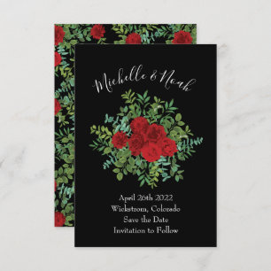 Black and Red Peony Rose Floral Wedding Invitation
