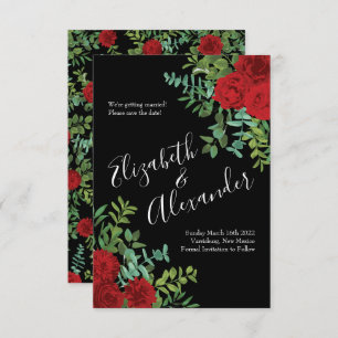 Black and Red Peony Rose Floral Wedding Invitation