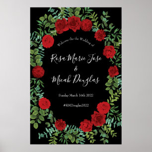Black and Red Peony Rose Floral Wedding Poster