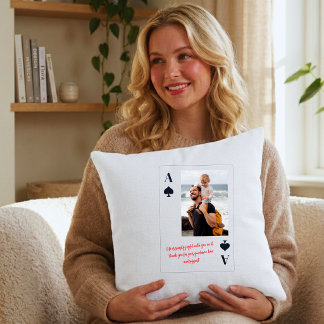 Black and Red Personalised Dad Photo Ace Card Cushion