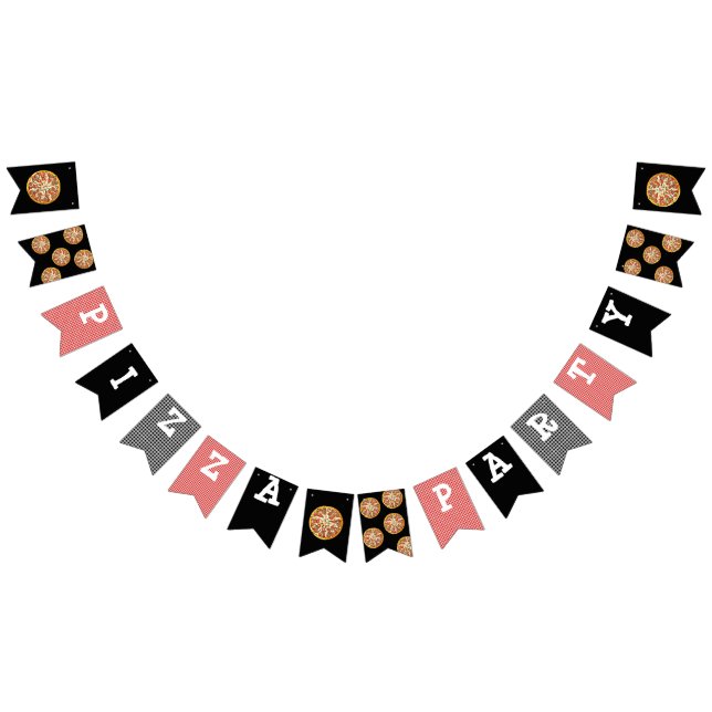 Black and Red Pizza Party Birthday Flag Banner (All)
