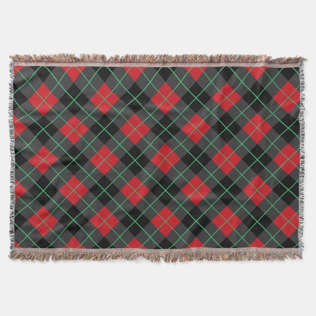 Black and Red Plaid Check Throw Blanket (Front)