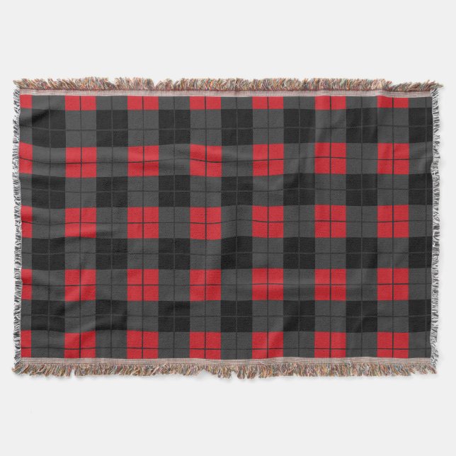 Black and Red Plaid Check Throw Blanket (Front)