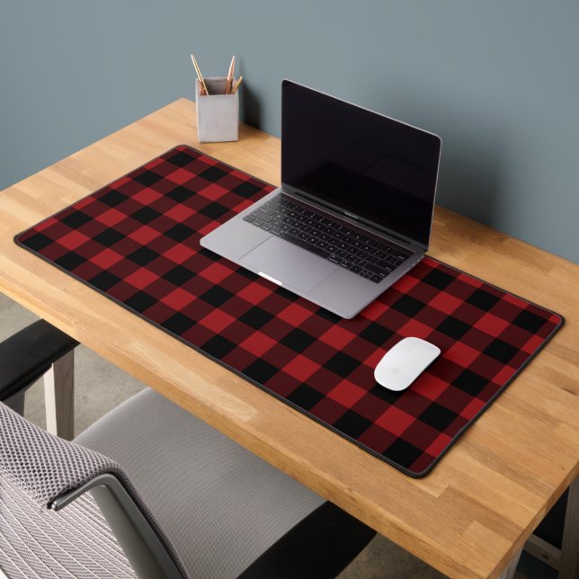 Black and Red Plaid Checked Desk Mat (Office 2)