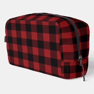 Black and Red Plaid Checked Dopp Kit