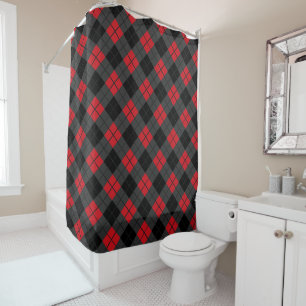 Black and Red Plaid Checked Shower Curtain