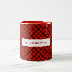 Black and Red Plaid Christmas Personalised Two-Tone Coffee Mug
