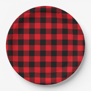 Black and Red Plaid Paper Plate