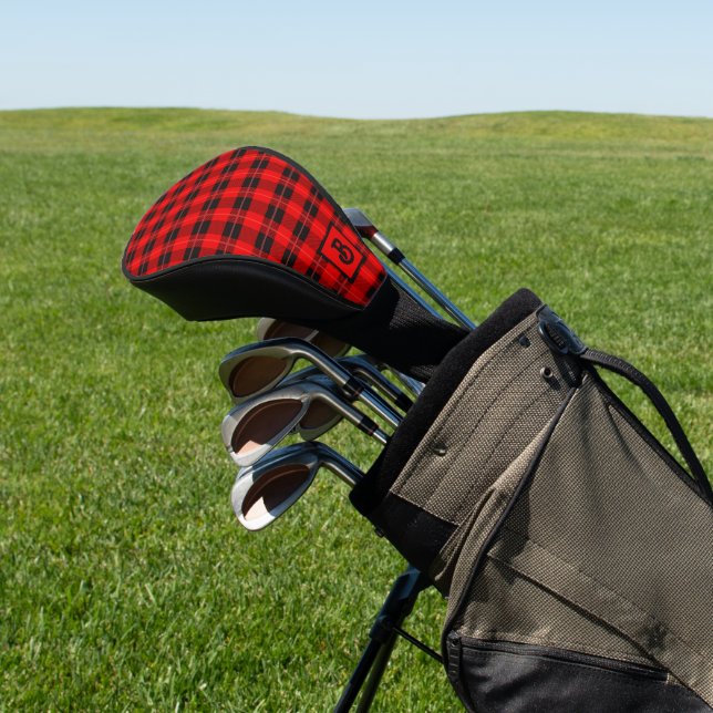Black and red plaid pattern golf head cover (In Situ)
