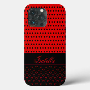 Black And Red Polka Dot Pattern, Custom Name iPhone 13 Pro Case