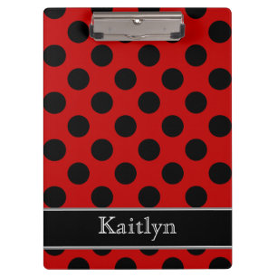 Black and Red Polka Dots Personalised Clipboard