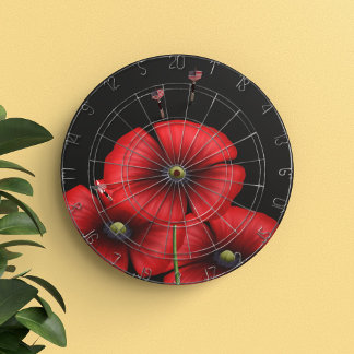 Black and Red Poppy Flowers Dartboard with Darts
