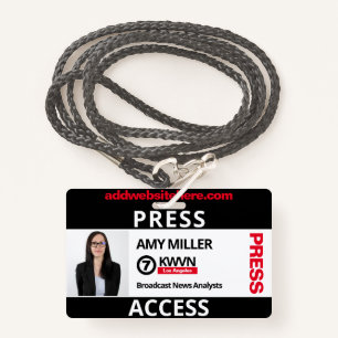 Black and Red Press Pass Custom Name Employee ID Badge