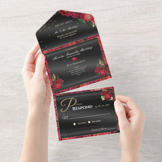 Black and Red Quinceañera Affordable Invitations