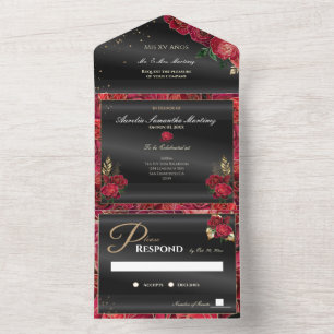 Black and Red Quinceañera Affordable Invitations