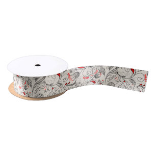 Black And Red Retro Flower White Background Satin Ribbon