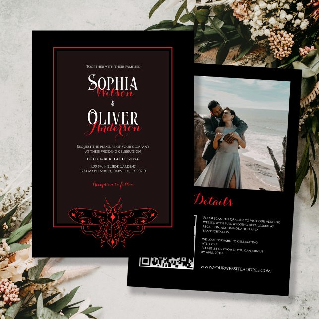 Black and Red Romantic Gothic All in One Wedding Invitation (Creator Uploaded)