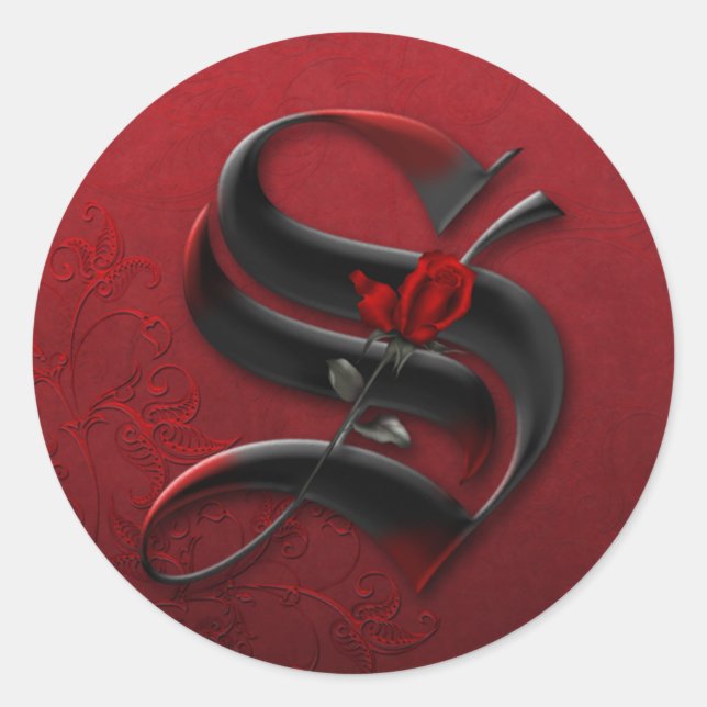 Black and Red Rose Monogram S Sticker (Front)