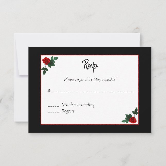 Black and Red Rose RSVP Card (Front)