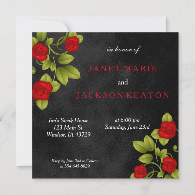 Black and Red Rose Wedding Invitation (Front)