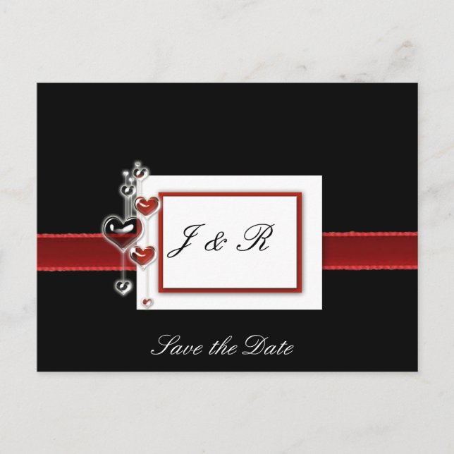 black and red save the date announcement postcard (Front)