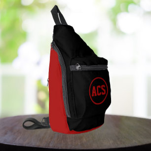 Black and Red School Colours and Letters Sling Bag