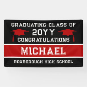 Black and Red School Colours Graduation Banner