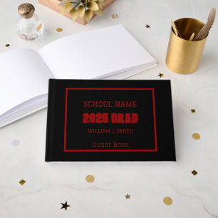 Black and Red School Colours Graduation Guest Book