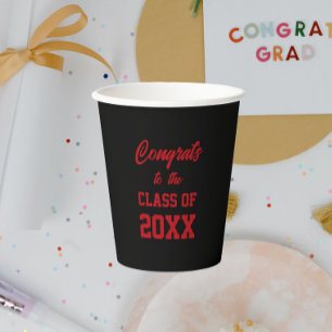 Black and Red School Colours Graduation Party Paper Cups