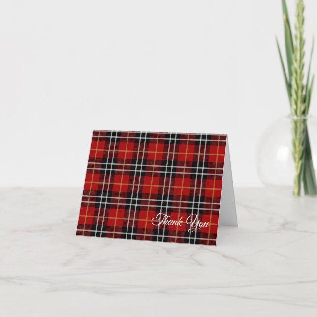 black and red Scottish  plaid thank you Card (Front)