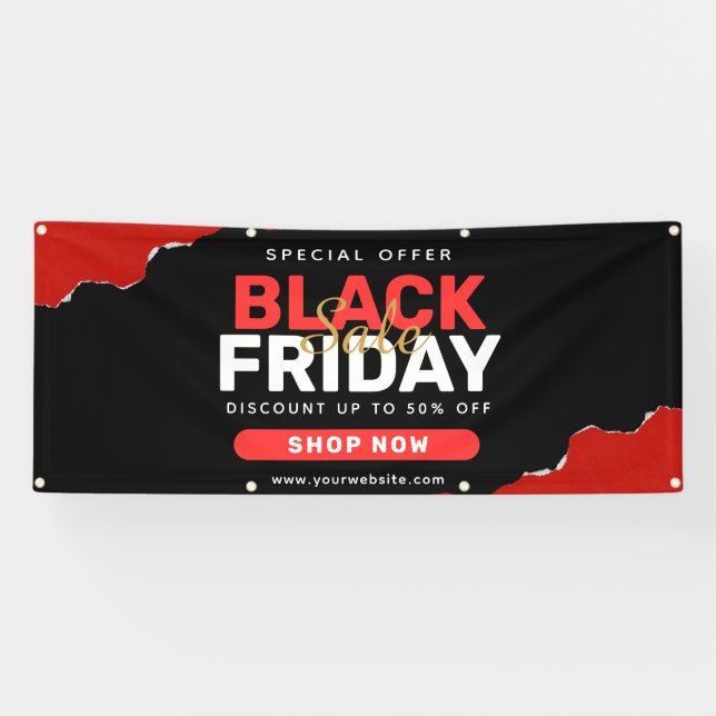 Black and Red Simple Black Friday Sale Banner (Horizontal)