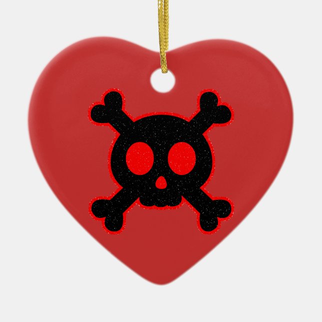 Black and Red Skull Ceramic Tree Decoration (Front)