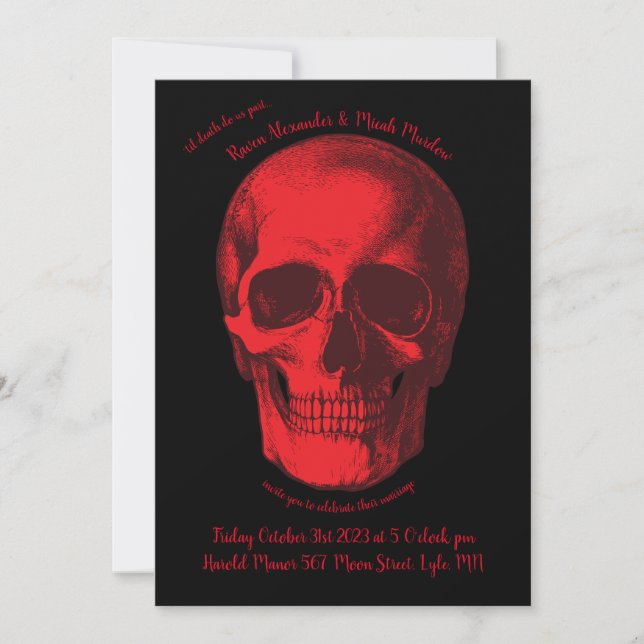 Black and Red Skull Gothic Wedding Invitation (Front)