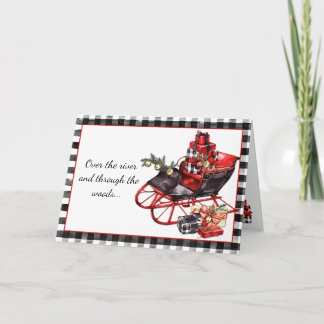 Black and Red Sleigh Packages Christmas  Card (Front)