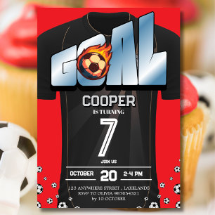 Black and Red Soccer Shirt Birthday Party  Invitation