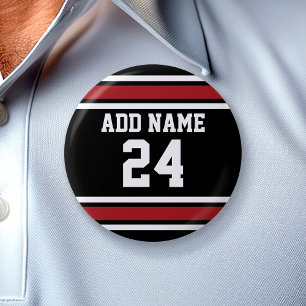 Black and Red Sports Jersey Custom Name Number 6 Cm Round Badge