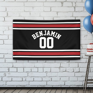Black and Red Sports Jersey Custom Name Number Banner