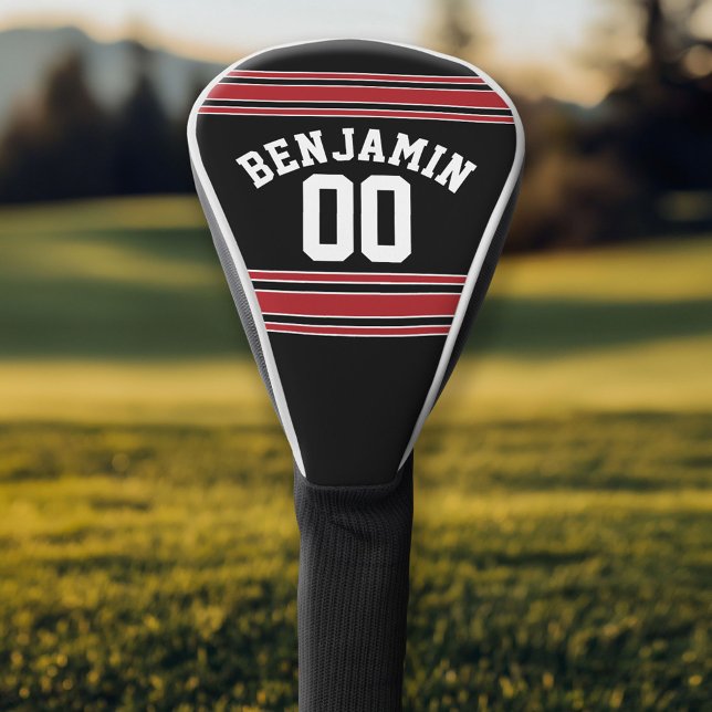 Black and Red Sports Jersey Custom Name Number Golf Head Cover (Personalized Golf Head Cover)