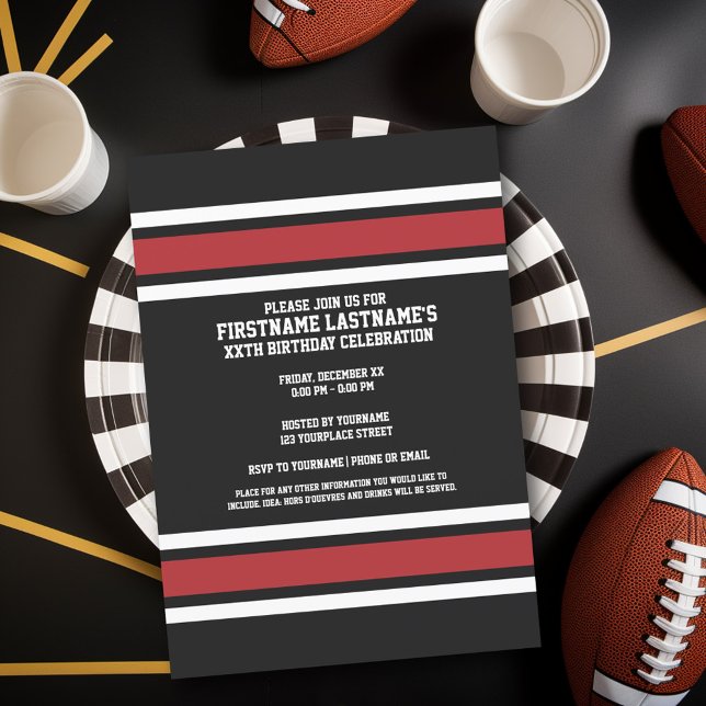 Black and Red Sports Jersey Custom Name Number Invitation (Birthday Party Invitation - Sports Theme - Football Party Invitation)