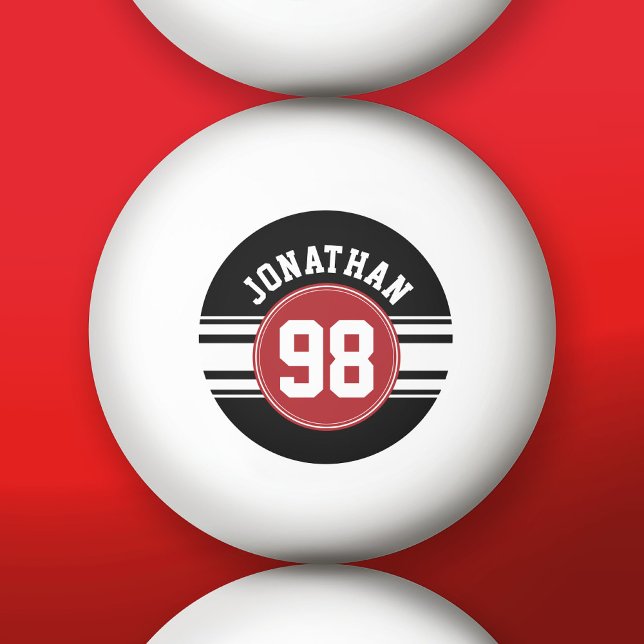 Black and Red Sports Jersey Custom Name Number Ping Pong Ball (Custom Ping Pong Balls)