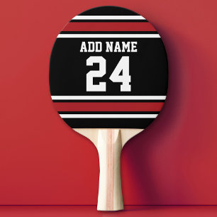 Black and Red Sports Jersey Custom Name Number Ping Pong Paddle
