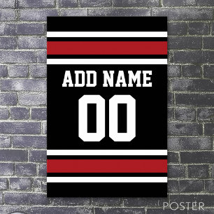 Black and Red Sports Jersey Custom Name Number Poster