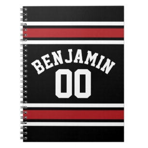 Black and Red Sports Jersey Custom Name Number Spiral Notebook
