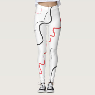 Black and Red Squiggly Lines Leggings