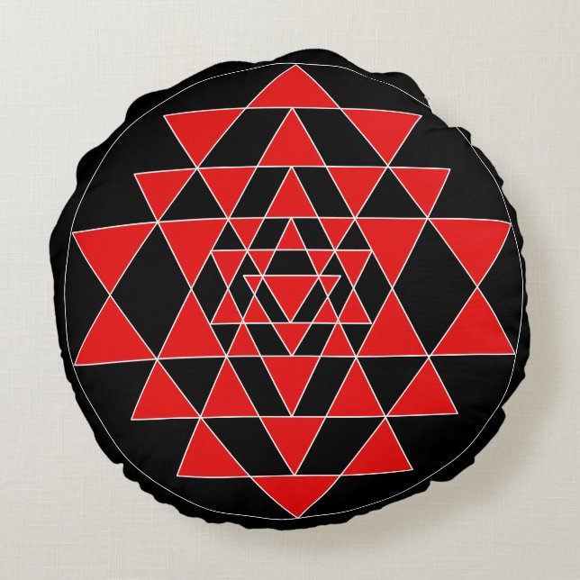 Black and Red Sri Yantra Meditation Cushion (Back)