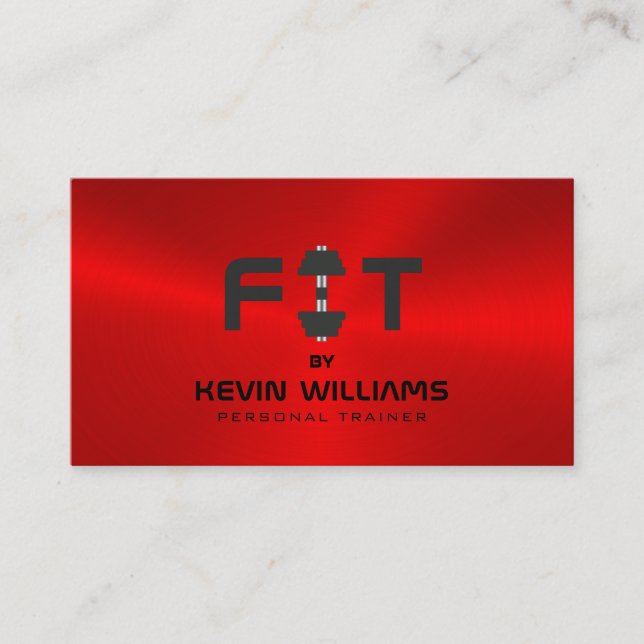 Black and red steel background fitness trainer business card (Front)